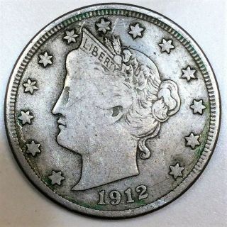 1912 - D Liberty V Nickel Coin Rare Date Full Liberty