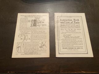 Sears Economy Antique Hit And Miss Gas Engine Instruction Book Webster Flyer