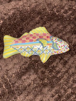 Rare Vintage Mackenzie Childs Ceramic Multi Fish Knob Right Facing 4 1/2 " Long