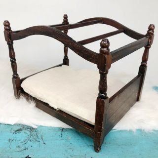 Concord Miniatures Vintage Dollhouse Miniature 3 Piece Canopy Bed Brown Wood