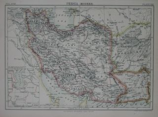 1885 Map Persia Tabriz Tehran Shiraz Susa Mashhad Caspian Sea Iran