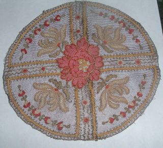 Antique Intricate Detailed Fine French Net Lace Doily Petit Point Accents