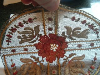 Antique intricate detailed Fine French Net Lace Doily Petit Point Accents 3