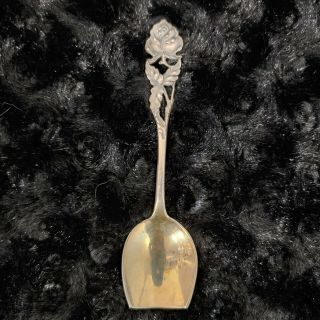 Vintage Sugar Shovel Spoon Silver Plate Rose Handle Gold Tone Bowl