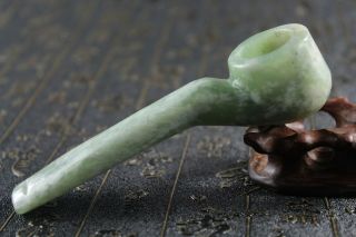 4.  5  China Natural Green Jade Hand - Carved Noble Lord Smoke Tobacco Pipe 1288
