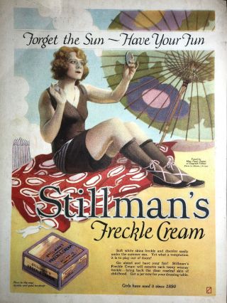 Rare Stillman Freckle Cream Ad 1922 Art Deco Flapper Girl Mavis Reverse