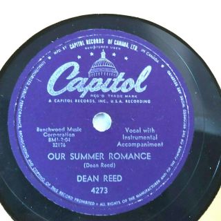 Dean Reed Our Summer Romance Capitol 78 Rpm Very Rare Canada Only 1959 Red Elvis