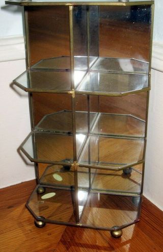 12 " Vintage Brass Curio Glass Shelf Table Top Mirrored Display Case