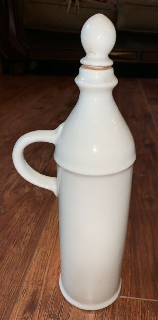 Antique French 12 " Water Bottle White Glass W/handle & Stopper