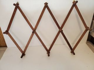 Vintage Wood Expandable Folding 10 Peg Wall Hanger Mug Coat Hat Accordion Rack