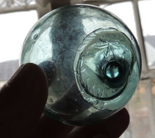 Vintage Japanese Glass Fishing Float.  Sky Blue & Rare Kanji Makers Mark (20)
