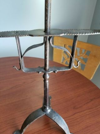 Rare Antique Primitive 2 Hand Wrought Iron Candle Holders Spinning 3