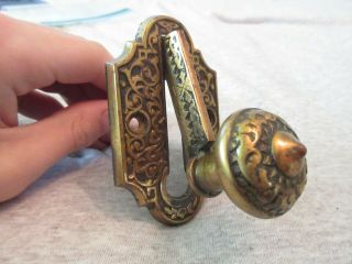 Brass Cabinet Latch Antique Victorian Eastlake Ornate Hardware Hinged Pull Knob