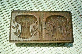 Antique Hand Carved Double Sheaf Wheat Butter Mold