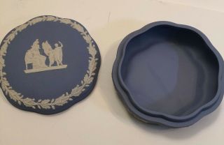 Wedgwood Vintage Jasperware Blue White Covered Trinket Box Dish Made In England