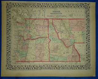 Vintage 1876 Atlas Map Washington Montana Idaho Territory Old Antique