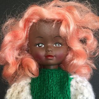 Vintage & Rare Black African American Doll With Hot Pink Hair 60s 11 "