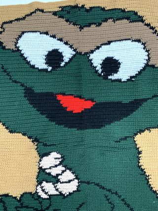 Vintage Retro Hand Knit Custom Oscar the Grouch Sesame Street Quilt Blanket Rare 3
