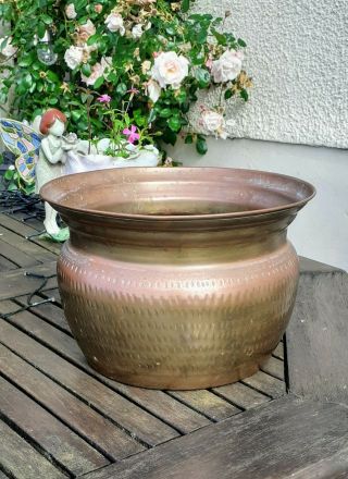Large,  Vintage,  Hand Hammered Copper & Brass Planter,  Plant Pot,  Vgc