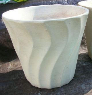 8.  5” Tall Mcm Bauer 7 Pottery Swirl Flower Pot Rare Bisque 1960s