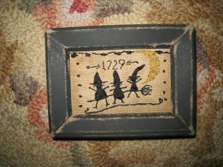 Primitive Tiny Sampler 1729 Witches Fly Me To The Moon Halloween Folk Art