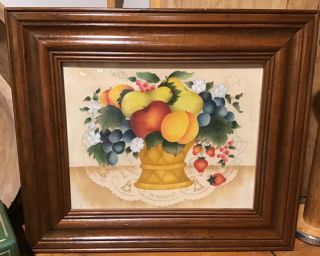 Vintage Theorem Painting Floral & Fruit Basket Framed 14 " X 12 "