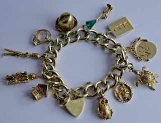 Stunning Heavy Vintage Solid Sterling Silver Gilt Charm Bracelet & Rare Charms