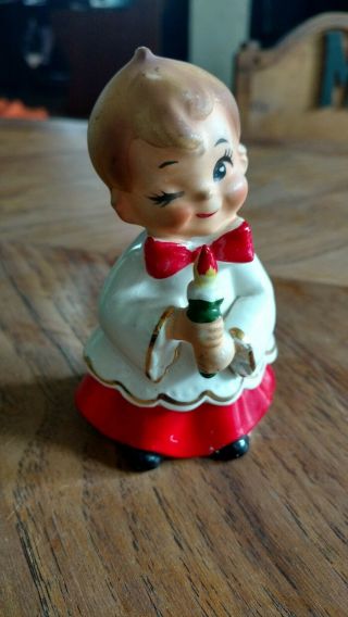 Vintage Josef Originals Christmas Choir Boy Winking Holding Candle Figurine Rare