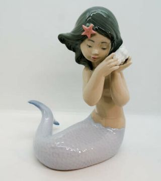 Vintage Large Lladro Nao Mermaid Girl & Shell Rare