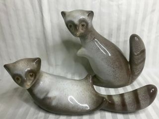 Howard Pierce Porcelain Brown Ring Tailed Lemur Figurines Rare Pair Vintage Mcm