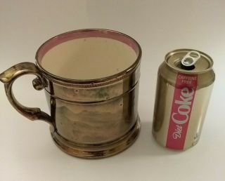 Huge Copper Lustre Mug Stein Large Cup,  Pink Luster Rim,  Prob Staffordshire 1850