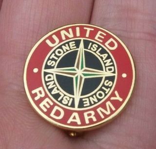 United Red Army Stone Island Red Black & Gold Gilt Round Pin Badge Rare Vgc