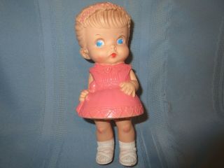 Vintage Edward Mobley Co.  Doll 1958 Girl In Pink Dress 8 " Molded Vinyl Squeaks