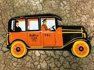 Rare Vintage Porcelain 1930s Yellow Cab Taxi Stand Sign Nyc La San Francisco