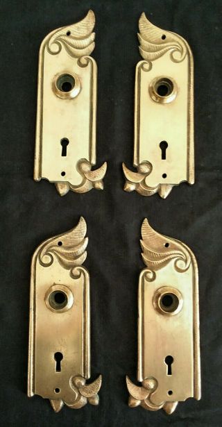 4 (2 Pair) Vintage F.  C.  Linde Brass Art Deco Style Door Knob Back Plates