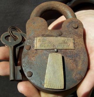 Antique San Quentin Death Row Shackle Lock W/ 2 Keys Iron W/ Brass Slide Plate