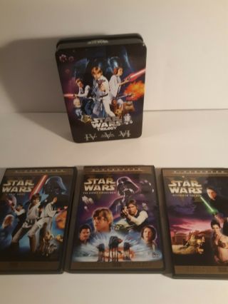 Rare Hard To Find Near Cib Star Wars Trilogy Iv V Vi Tin Box Dvd