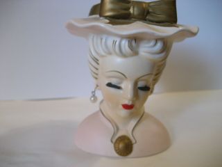 Antique/vintage Small Ceramic Lady Head Vase With Dangle Earrings & Eye Lashes.