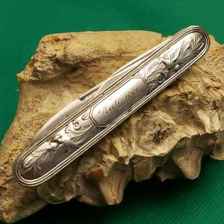 Rare Antique Sterling Silver Marked Art Nuevo Fruit Pocket Knife Fob Embossed
