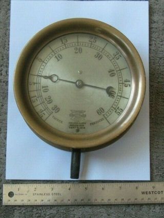 Rare Antique Crosby Vacuum Pressure Gauge 0 - 60lbs; 6 " /7 - 1/4 " Face;heavy; Vg Cond