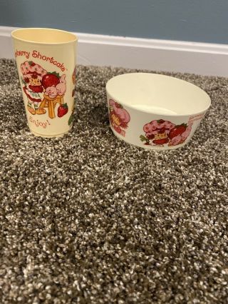 Vintage 1980 Strawberry Shortcake Plastic Deka Bowl & Cup Canada Irwin Roy