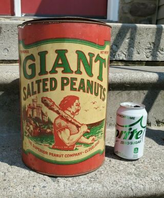 Rare 1920 Antique Vintage Giant Salted Peanuts 10 Pound Tin Can Cleveland