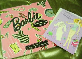 Vtg Paper Doll Greeting Card 1988 Barbie By Buzza W/rare Gift Wrap Set Mip