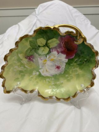 Antique Limoges Coronet Roses Dish Signed A.  Broussillon