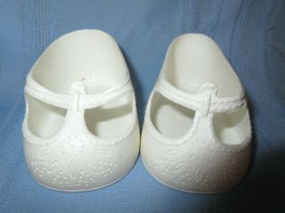 Vintage Cabbage Patch Kids Doll Shoes White Mary Jane T - Strap Vinyl 3 1/2 " Long