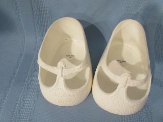 vintage Cabbage Patch Kids doll shoes white Mary Jane T - strap vinyl 3 1/2 