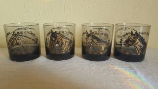 Kentucky Derby Mid Century Modern Set of 8 Rocks Glasses w/ Caddy Carrier RARE 2