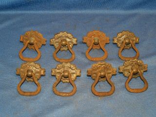 8 Antique Ornate Victorian Drop Ring Drawer Pulls 1 - 7/8 " Wide X 2 " High
