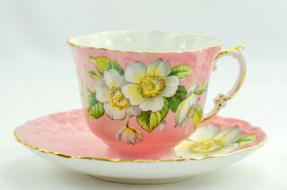 Aynsley Rare Vintage Dogwood Flower Pink Quatrefoil Tea Cup And Saucer Set