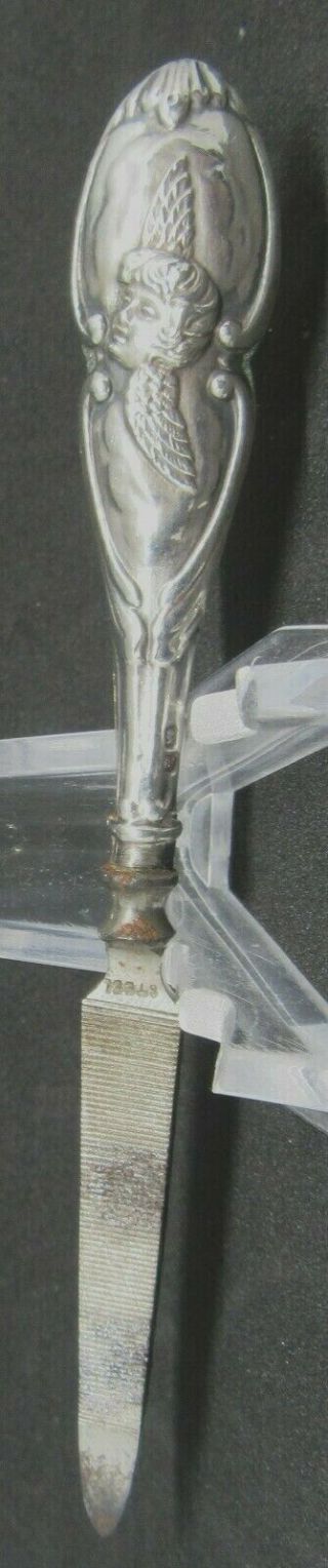 Vintage 1905 H M Solid Sterling Silver Angel Cherub Clouds Nail File Tool